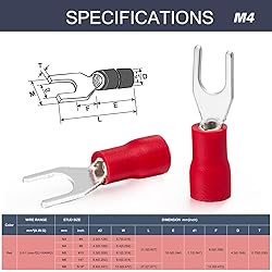 Chanzon UL Listed Insulated Fork Terminals #8 M4