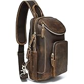 LANNSYNE Vintage Full Grain Leather Sling Bag Crossbody Chest Daypack | Vintage, Full Grain, Leather, Chest