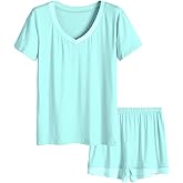 Latuza Women's V-neck Sleepwear Short Sleeve Pajama Set