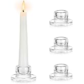 Hewory Glass Taper Candle Holders: 4 PCS Candlestick Holders Clear Short Tapered Candle Holder Set - Candle Stick Holder Decor for Table Centerpiece Wedding Party Advent Christmas Home Decorations