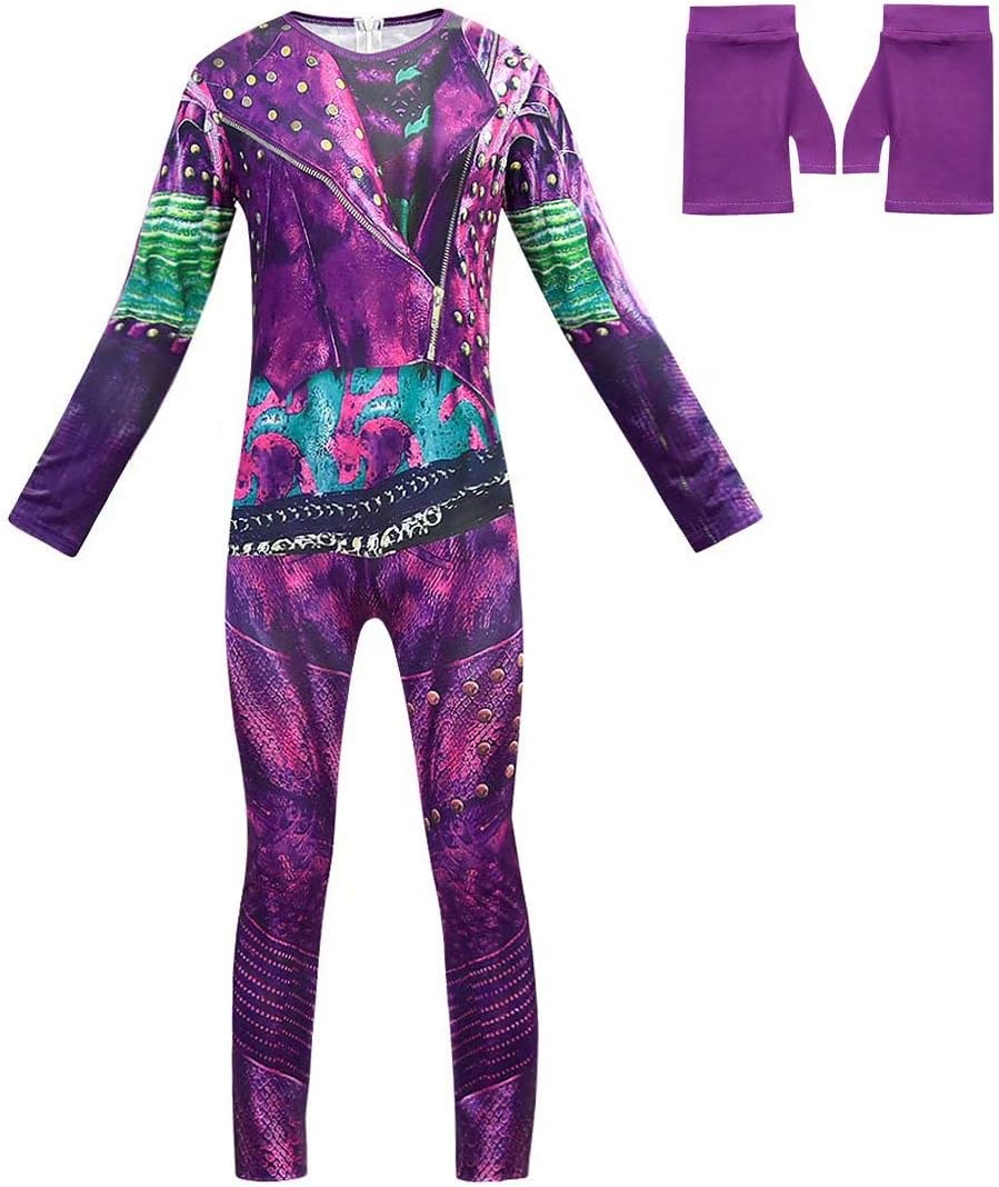 BeeUgy Boys Girls Descendants 3 Costume Audrey Mal Uma Evie Halloween Cosplay Jumpsuit Dress Halloween Cosplay Outfits for Kids