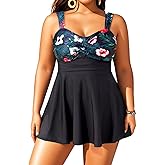 Aqua Eve Plus Size Two Piece Swimsuits for Women Tankini Bathing Suits Flowy Swim Dress with Shorts