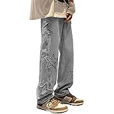 Mens Y2k Star Jeans High Waisted Hip Hop Streetwear Jeans Loose Baggy Embroidery Aesthetic Harajuku Denim Pants