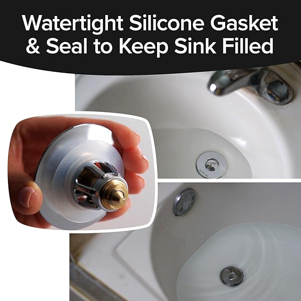 MER-MAID DRAIN MAGIC AS-SEEN-ON-TV REPLACE BROKEN OR MISSING BATHROOM DRAIN STOPPERS IN SECONDS, NO TOOLS, PUSH TO FILL, HAIR CATCHER PREVENTS CLOGS, WATERTIGHT SILICONE SEAL,CHROME PLATED SOLID BRASS