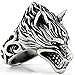 Men's Stainless Steel Gothic Vintage Biker Wolf Head Knight Ring, Silver Black Size 9