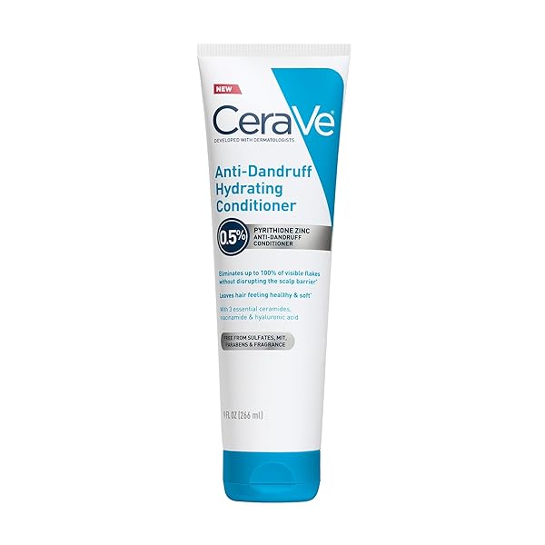 CERAVE HYDRATING ANTI DANDRUFF CONDITIONER, 0.5% PYRITHIONE ZINC DANDRUFF TREATMENT WITH CERAMIDES, HYALURONIC ACID & NIACINAMIDE, HELPS ELIMINATE FLAKES & REDUCE ITCHY SCALP, SULFATE FREE CONDITIONER