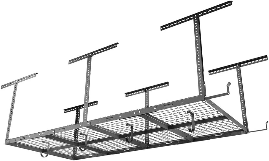 FLEXIMOUNTS 4x8 Overhead Garage Storage Rack w/Hooks Adjustable Ceiling