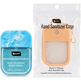 B&middot;pure Hand Sanitizer Mystic Tide scented/beige Silicone case, with Carabiner Clip, Compatible with b&middot;pure Moisturizing (blue/white)