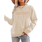 Fall Pumpkin Sweatshirts Women Halloween Embroidered Shirt Thanksgiving Lightweight Pullover Tops Autumn Crewneck Shirts