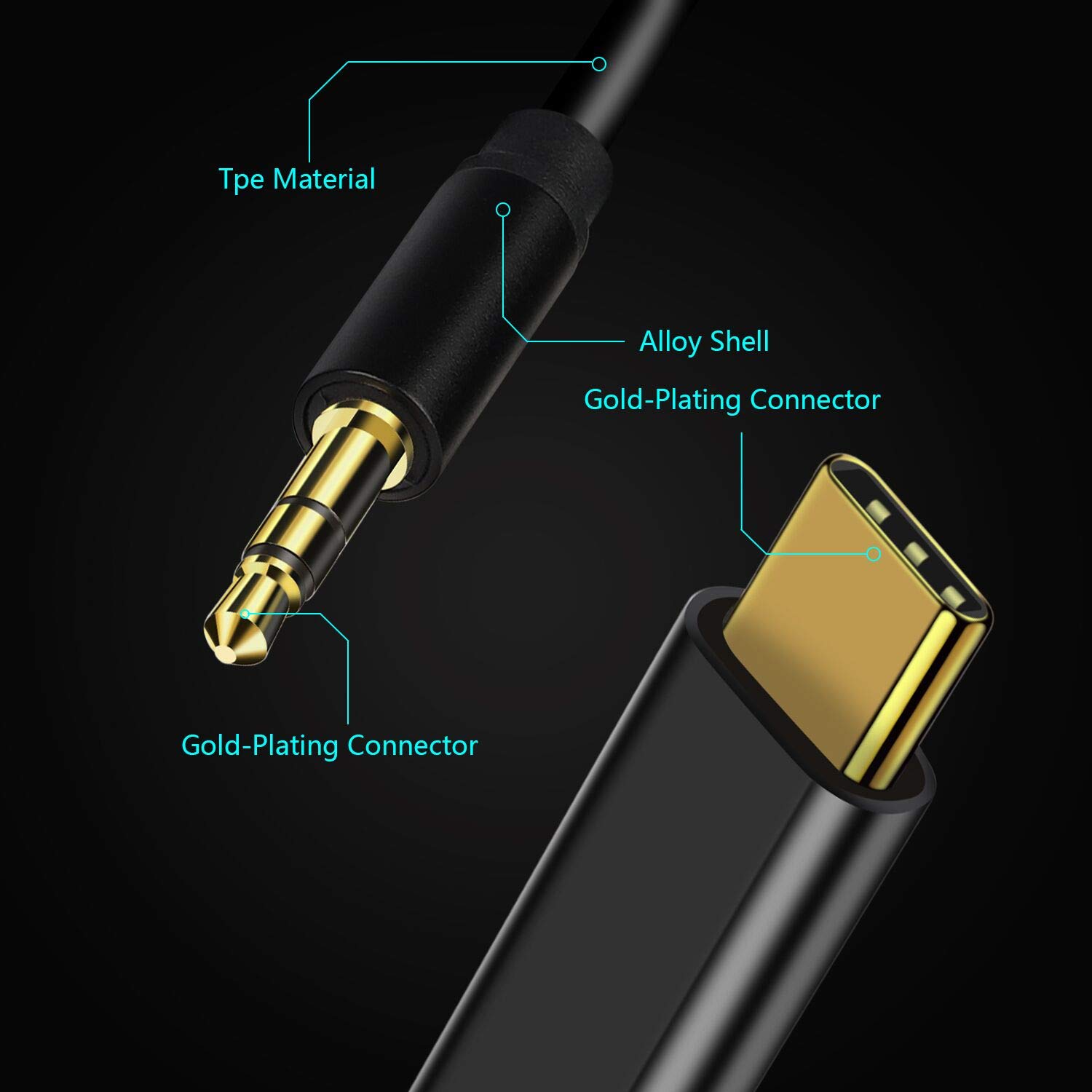 USB C to 3.5mm Aux Cable, Twinkk USB C Male to 3.5mm Male Car Stereo Aux Adapter Cord Speaker Headphone Audio Cable Compatible Google Pixel 3/3 XL/2 XL, Huawei Mate 20 Pro and More (Black)