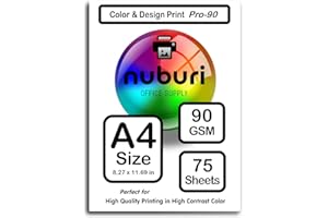 NUBURI OFFICE SUPPLY A4 Size Printer Paper - Bright White Opaque - Pro Quality - 90 gsm / 24 lb (75 Sheets)