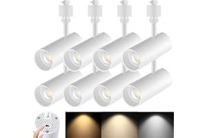 AIBISOD LED Track Lighting Heads, 20W H Track Lighting Heads, 3 Color Temperature Dimmable H Track Light Heads White Fixtures for Accent Task Art, Ceiling Track Spotlight CRI90+ 24° Pack of 8