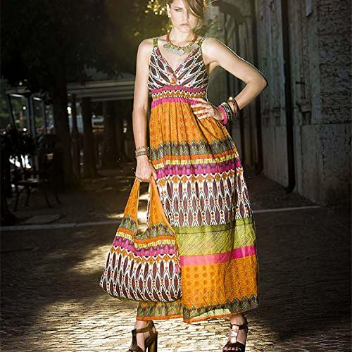Amazon イタリア インポート Roby Zu Ac1048 エスニック柄マキシー丈ワンピース オレンジ系 ブルー系 ワンピース チュニック 通販