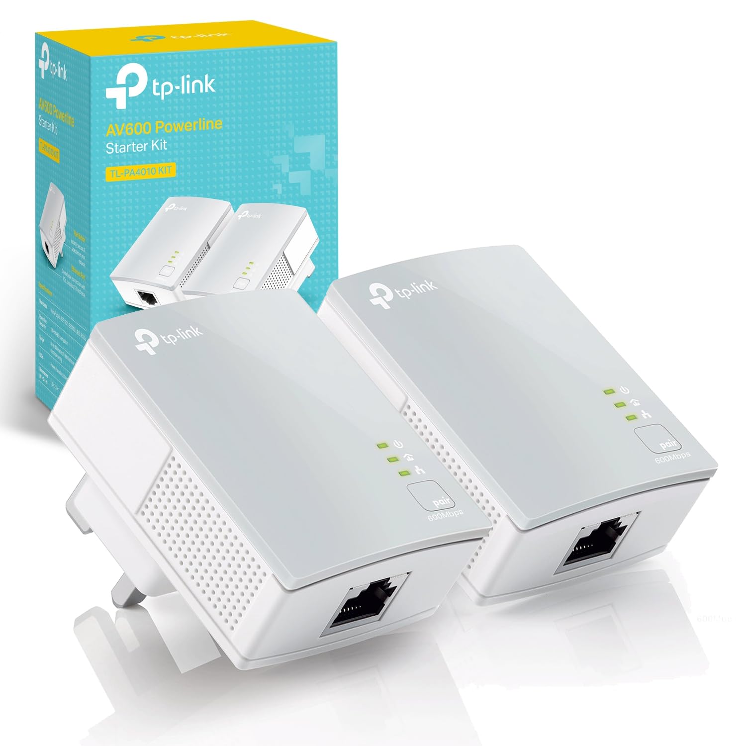 TP-Link TL-PA4010 KIT AV600 Powerline Adapter Starter Kit, HomePlug AV2 Powerline Network Adapters, Up to 600Mbps, 1× Fast Ethernet Port, Plug and Play, Energy Saving Mode, 300M Range