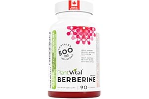 PlantVital Berberine - Made in Canada - 1000mg Max Strength Supplement (2 caps) - Supports Blood Glucose Levels & Glucose Met