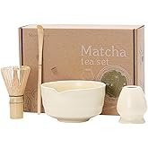 Matcha Tea Set – Traditional Japanese Ceremony Kit with 18.5OZ Ceramic Bowl, Bamboo Whisk, Scoop, and Holder – Ideal for Authentic Matcha Preparation and Gifting (Cream Yellow)