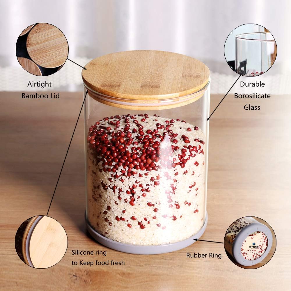 Large Glass Food Storage Container, 100 FL OZ (3000ml) Glass Food Canister with Airtight Bamboo Lids for Your Pantry, BPA-Free Cereal Dispenser Jars for Spaghetti Pasta, Powder, Tea, Coffee, Weed: Kitchen & Dining