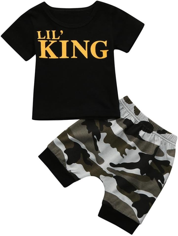 HOT SALE!!1-7T Baby Boy Letter T shirt Tops + Camouflage Pants Clothes - Toddler Kids Outfits Set (Black B, 24M)