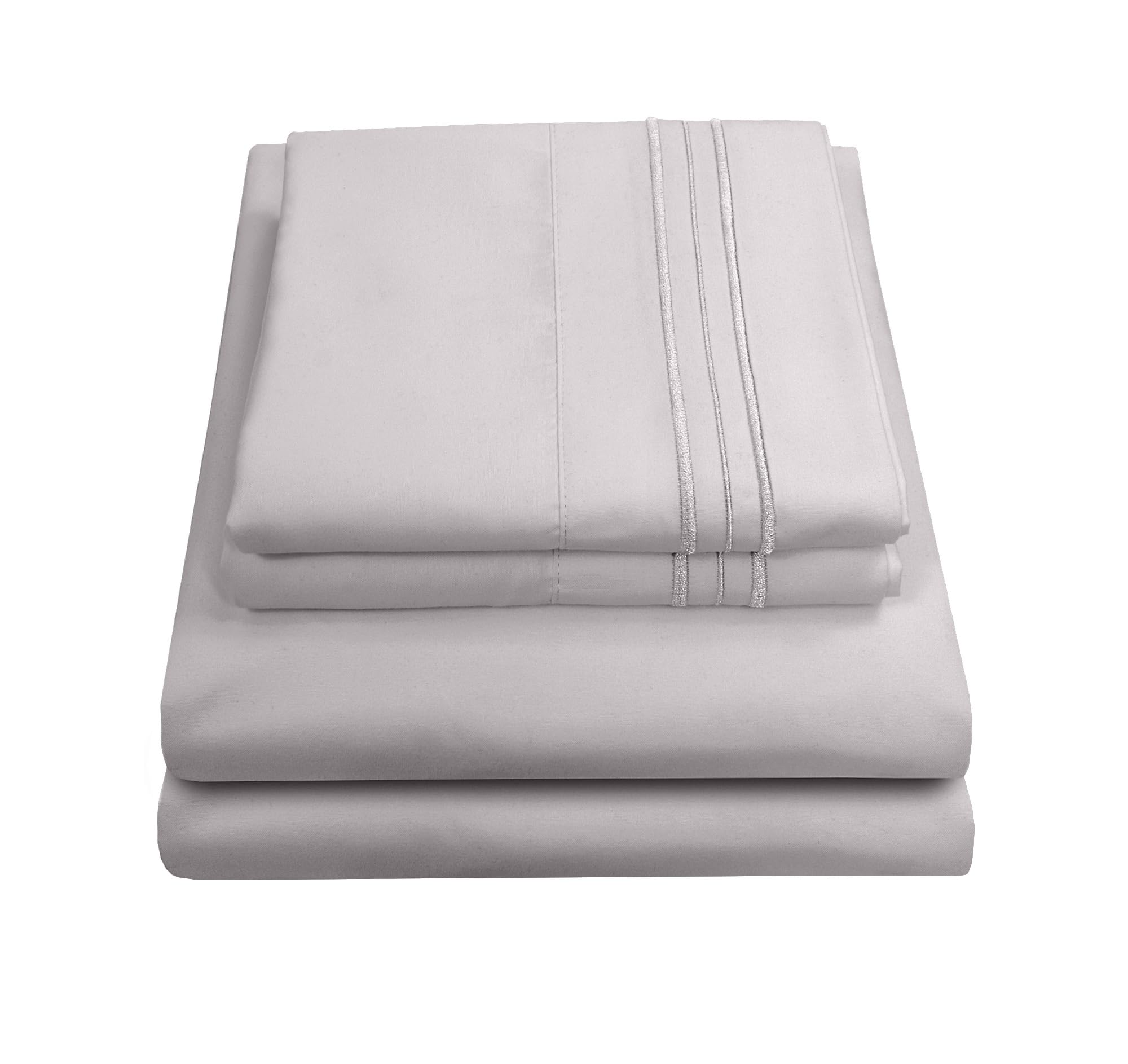 Sweet Home Collection Luxury Bedding Set with Flat, Fitted Sheet, 2 Pillow Cases, Microfiber, Silver, Queen — image 1
