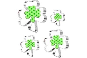 Crethinkaty 4 Pieces Clover Cookie Cutter Set Stainless Steel St. Patrick's Day Irish Shamrock Shape Cookie Cutters for Bakin