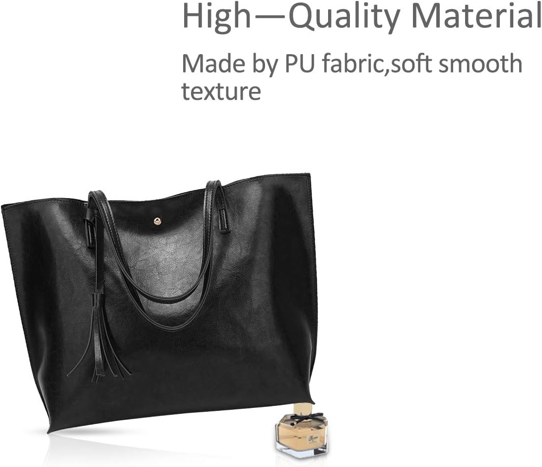 NICOLE&DORIS Women Tote bag PU leather handbag shoulder bag fashion large handbag Black - Image 4