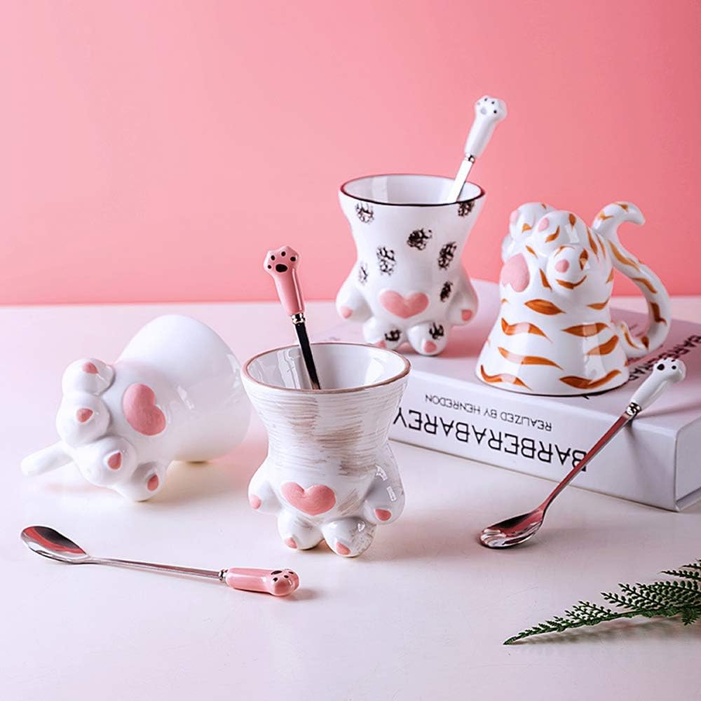 Cat Paw Coffee Mug 200ML,Cat Claw Mug Ceramic Mug,Cartoon pet Girl Heart Creative Ceramic Mug, Matching Gift for Birthday,Anniversary,Wedding,Valentines Day Girlfriend Wife (Little Yellow cat)