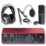 Focusrite Scarlett 2i2 4G with Zoom ZDM-1 Dynamic Podcast and Vocal Microphone, StreamEye Cans50 Studio Headphones and Microphone Boom Arm, XLR Cable and Pop Filter Bundle