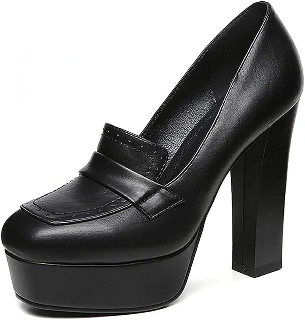 Women Platform Pumps Square Toe SlipOn Ladies PU Leather Shallow Ultra