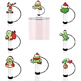 7PCS Christmas Straw Toppers for Stanley Cup, 2025 New Cute Green Dust-Proof Cover Cap for 30&40 Oz Tumbler, Reusable 10mm Drinking Tip Covers, Funny Festival Accessories