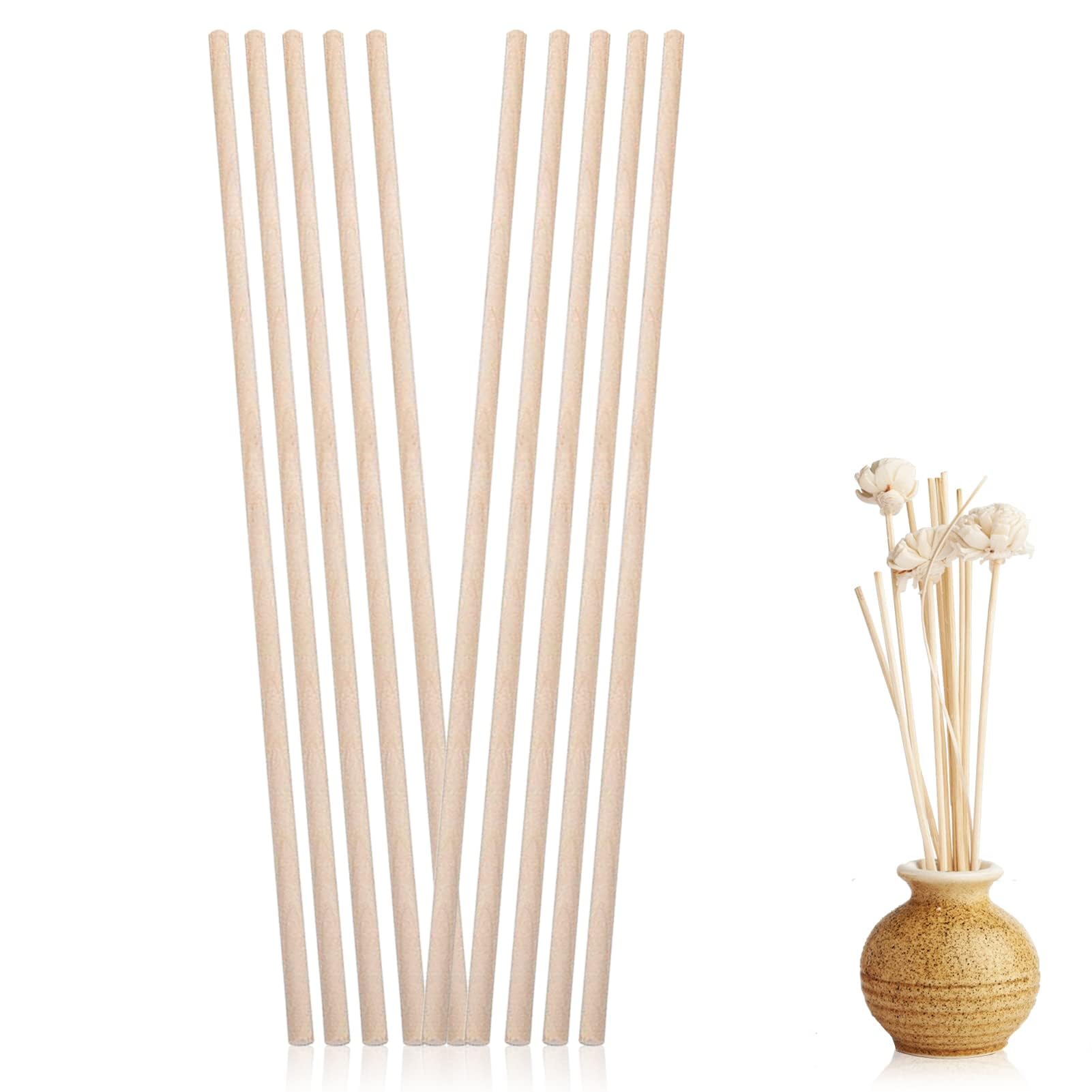 HERCHR 8mm Dowel Rods, 10PCS Unfinished Natural White Birch Wood Craft Sticks, Round Wooden Craft Sticks, Long Unfinished Wood Rods for Craft Projects and Art Work