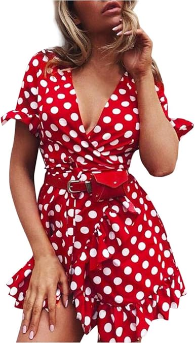 Robes De Plage Femme Robes à Manche Courte à Pois Robe Boho