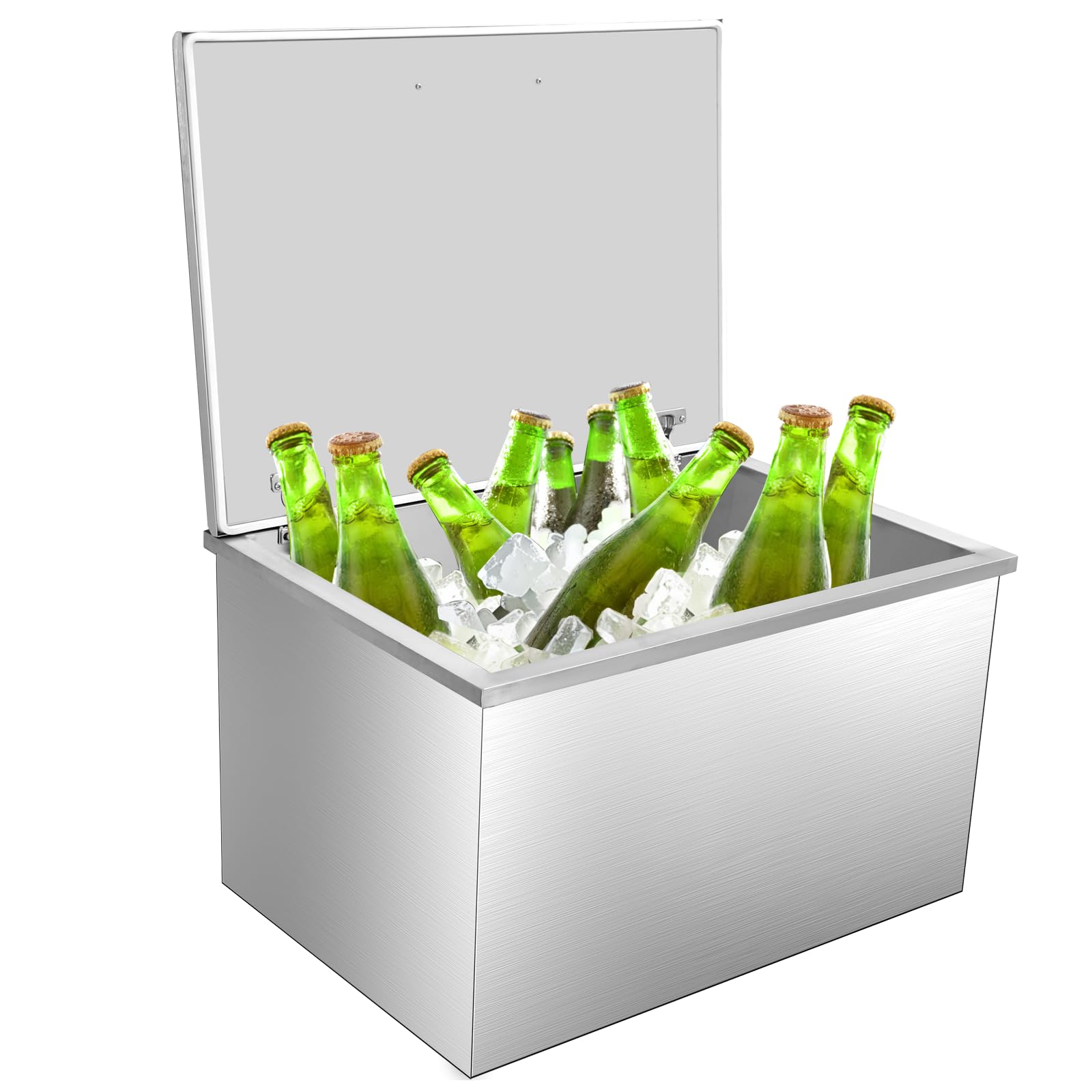 Photo 1 of 114QT Drop in Ice Chest, Stainless Steel Ice Cooler, Commercial Ice Bin with Cover, Outdoor Kitchen Ice Bar, Drain-Pipe and Drain Plug Included, for Cold Wine Beer