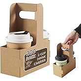 LITLANDSTAR Disposable Coffee Cup Carrier for Delivery, 2 Cup Paperboard Cup Holder Portable Drink Holder Take Out Drink Carrier with Handle for Hot & Cold Drinks, 200 Pack
