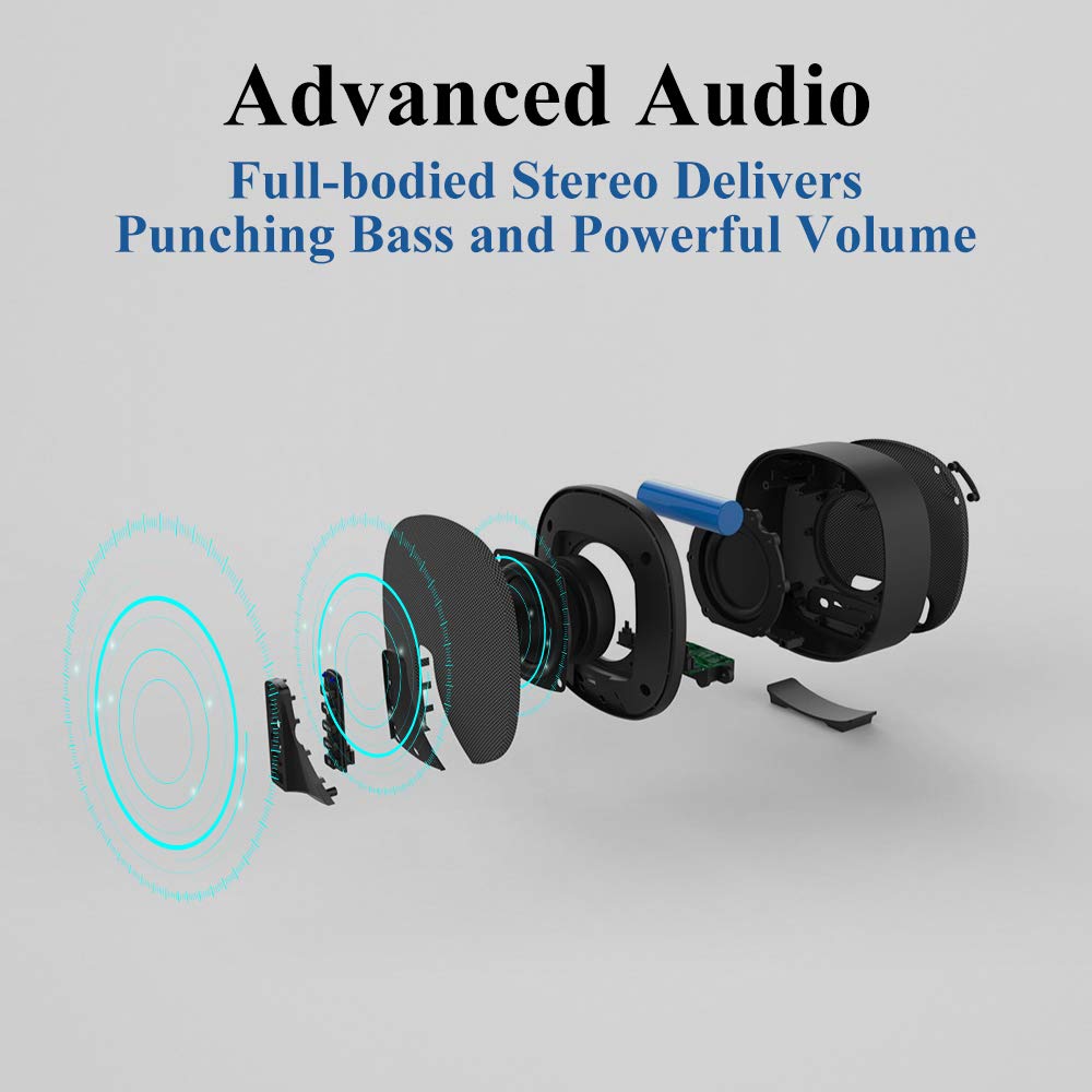 Wireless Portable Bluetooth Speaker 5.0 Build-in Mic, 10W HD Audio, Enhanced Bass, Radio Support, Hands-free Call and TF Card Slot, Stereo Sound for iPhone, Tablet, Android (DY52 Black-Silver)