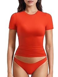 YEOREO Women Fitted Workout Tops Short Sleeve