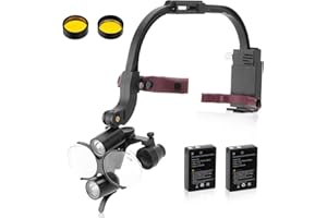 4E 4E'S USA Head-Mounted Dental Loupes with LED Headlamp 3.5X 420mm Magnification, Dual Rechargeable Batteries & Ergnomic Design for Clear Vision and Comfortable Use, Black