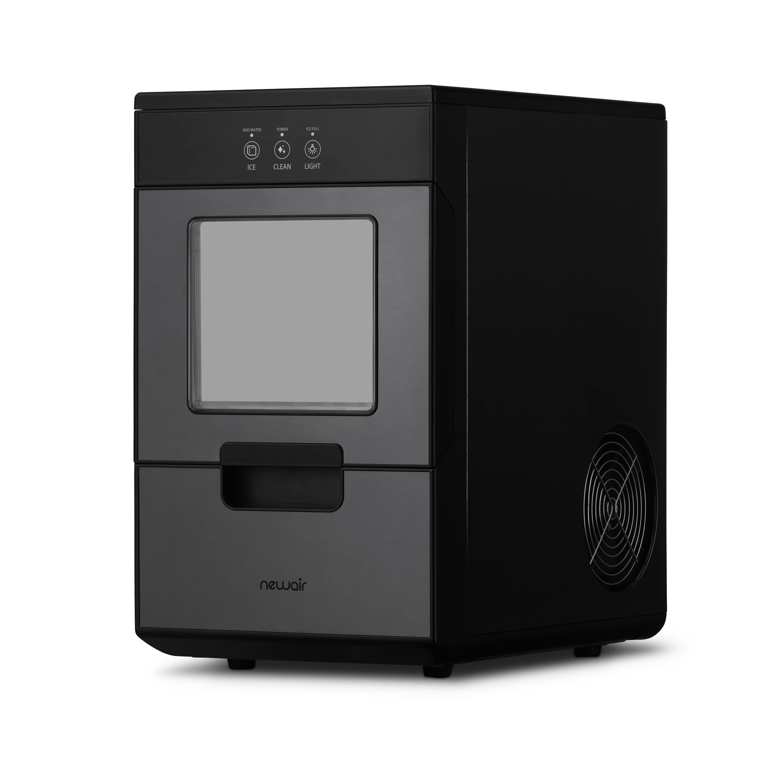 Newair Nugget Ice Maker Countertop - 44lbs/Day, Countertop Sonic Ice Machine, Self-Cleaning & Refillable Water Tank, Pebble Ice Maker, Ideal for Home Office, Kitchen or Bar | Black Stainless Steel