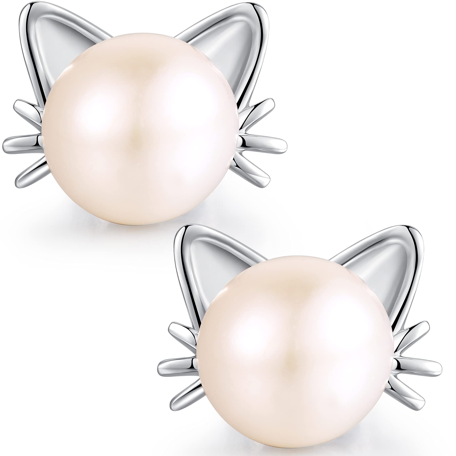 Earrings for Teenage Girls Kids Sterling Silver Earrings for Women Girls Earrings Hello Kitty Cat Pearl Earrings