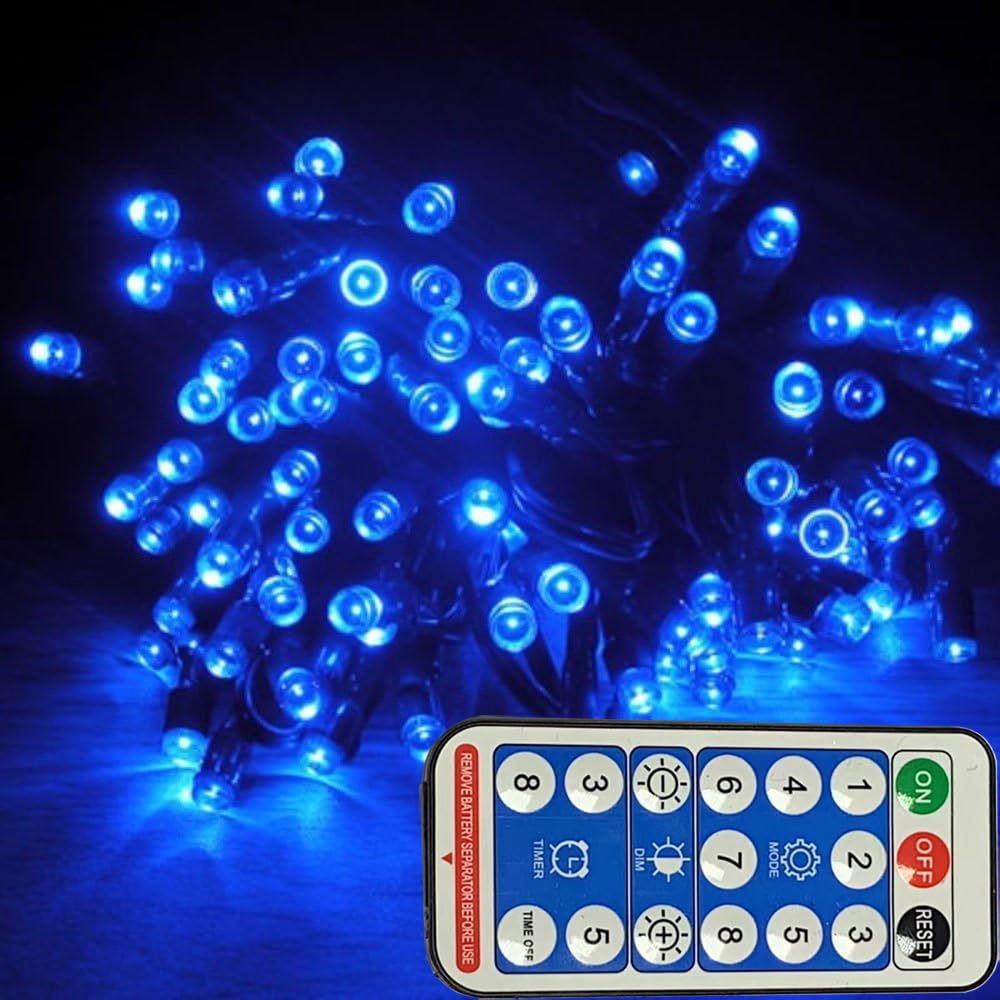 RunQiao Blue Solar Fairy String Lights Outdoor Garden Waterproof 164ft/ 50m 500 LED for Trees Patio Fence Wedding Party 8 Modes with Remote,USB Charging