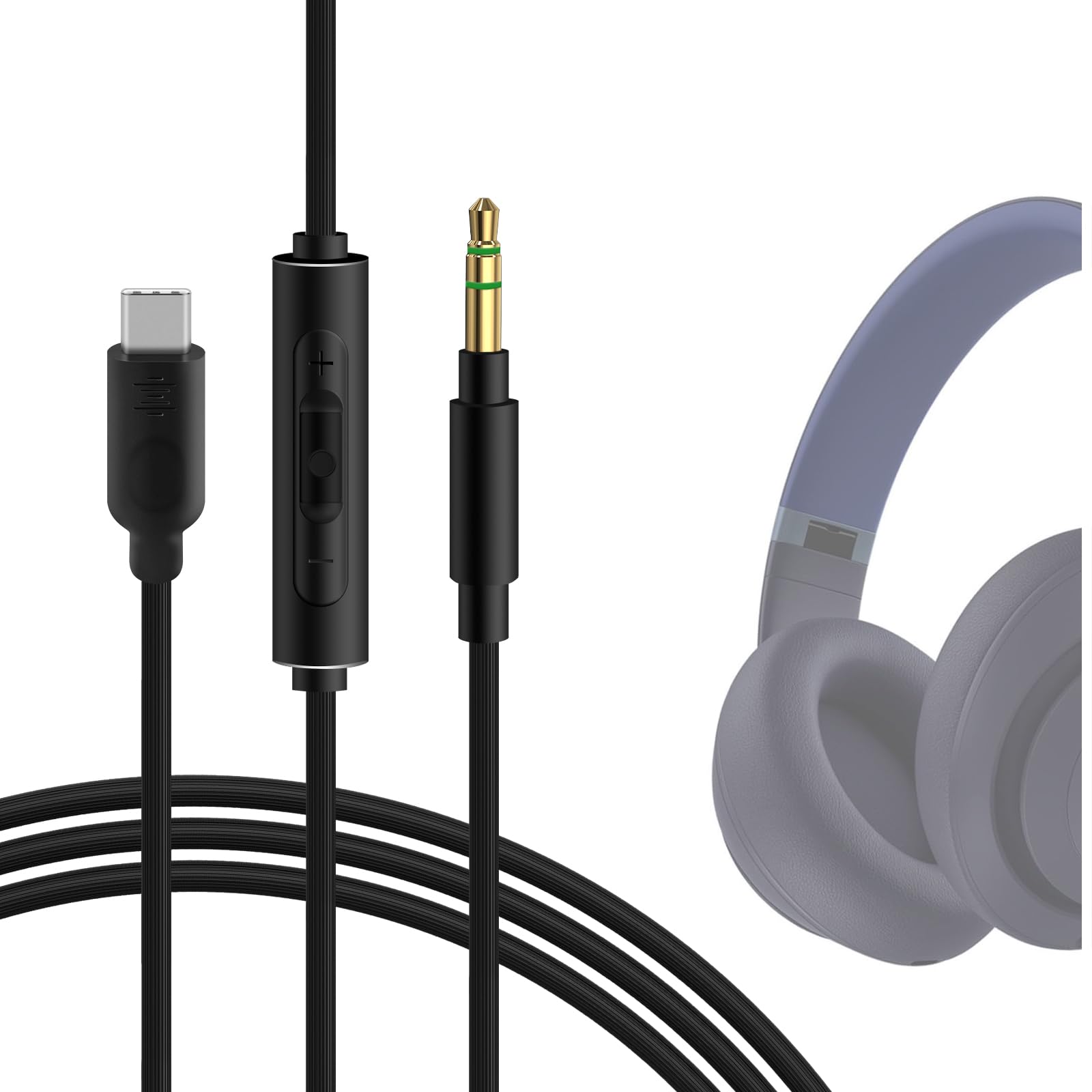 GEEKRIA USB-C Digital to Audio Cable with Mic & Mute Switch, Compatible with Beats Studio Pro/3, Solo 4/3, Replacement Type-C Audio Cord with Inline Microphone and Volume Control (4ft/1.2m)