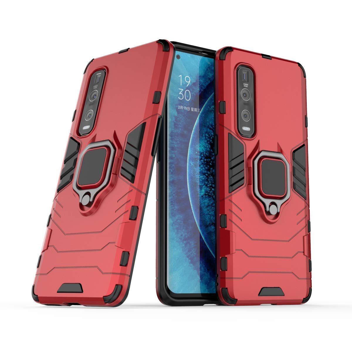 MRSTER Case for Oppo Find X2 Pro, Double Layer Reinforced Defense Shockproof Armor Case Cover with 360 Rotation Ring Stand for Oppo Find X2 Pro 5G. HB Red โ image 1