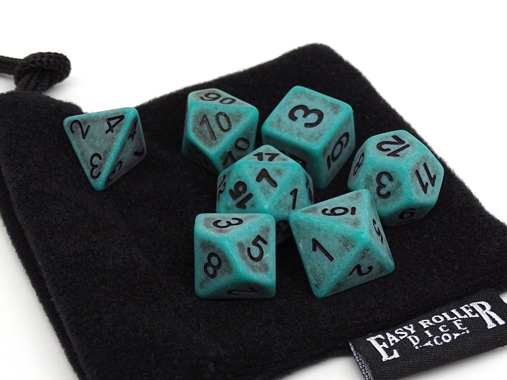 Easy Roller Dice Co. Ancient Moss Dice Set | 7 Piece | PRISTINE Edition | FREE Carrying Bag | Hand Checked Quality