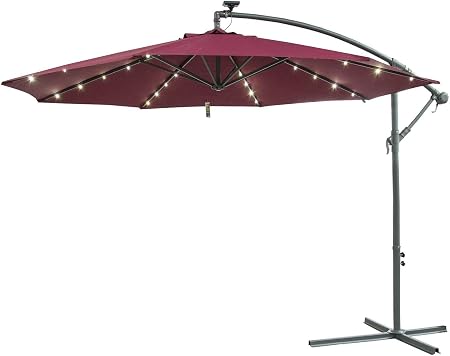 Amazon Com Caymus 10 Offset Cantilever Hanging Patio Umbrella Freestanding Outdoor Adjustable Market Umbrella With 32 Led Light Red Garden Outdoor