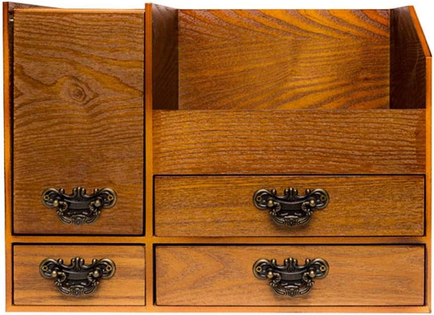 LIXMZZWJ Wooden Cosmetic Box Desktop,2 Tier With Drawer Desk Storage Rack Multi Function Earrings for Home Tidy Storage Pen Organiser Jewelry Display Shelves Brown (color : Natural)