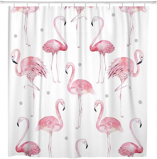 Amazon Com Artsocket Shower Curtain Watercolor Bath Pink Flamingos Grey Polka Dots Chic Tropical Home Bathroom Decor Polyester Fabric Waterproof 72 X 72 Inches Set With Hooks Kitchen Dining