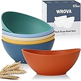 Wrova 65oz Big Salad Bowls - Large Wheat Straw Bowls set of 6 - Unbreakable Serving Bowls - Microwave & Dishwasher Safe Bowl for Cereal,Salad - Vibrant Series