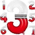 Hollowfly 40 Inch Cartoon Red and White Large Number 3 Balloon 40 Inch Anime Cartoon Ball Party Birthday Decorations Supplies Black Red and White Theme Number Balloons for 3rd Birthday