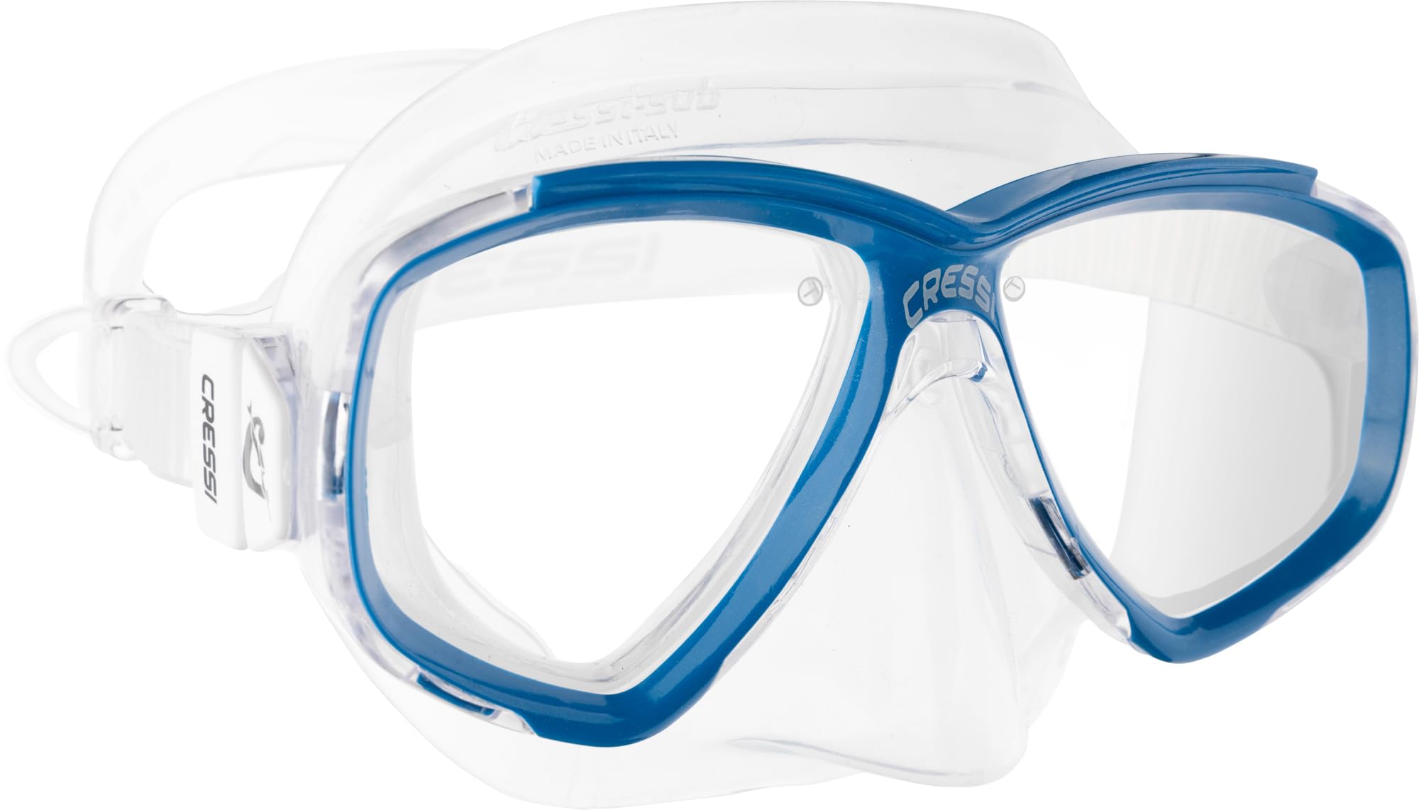 Cressi Perla Separate Glass Mask & Snorkel Set - Dry-Top Snorkel - Low-Volume Fit for Scuba - Quick Buckles for Diving Mask - Transparent/Blue - One Size