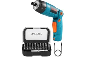 ALEAPOW 4V Electric Screwdriver Cordless, 6+1 Torque Setting 5N.m, 3 Position Handle, Front and Rear LED, 2000mAh USB Rechargeable, 31 Pieces Bits - O4