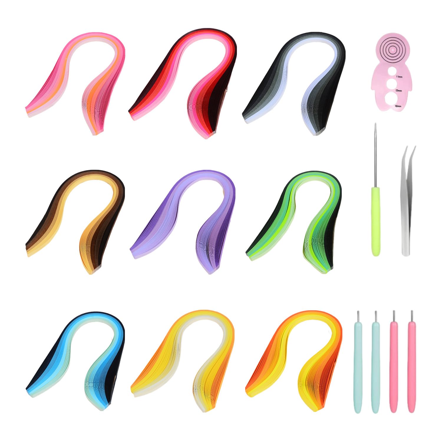 900 Pieces of Paper Quilling, 1 Set of Paper Quilling Tools, 9-Color Gradient Paper Quilling, Paper Quilling Set, 3mm Paper Strips, DIY Art Craft Paper